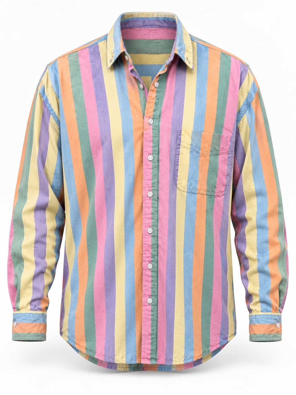 Vintage Sports Pastel Rainbow Stripe Button-Up Shirt Large